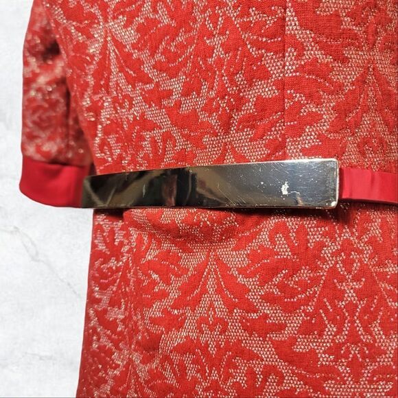 Dulce Carola Red & Gold Sparkly Lace Asymmetrical Cropped Sleeve Mini Dress - Picture 7 of 9